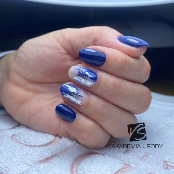 Nail Ideas Womens Blue And Silver Design