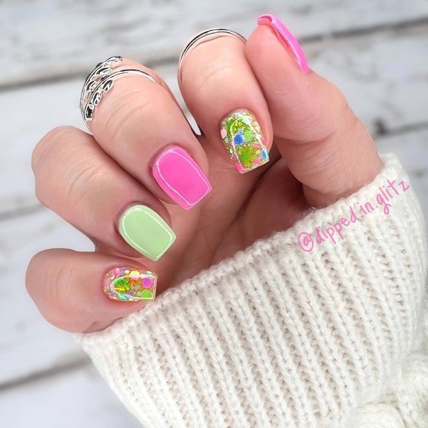 Nail Ideas Womens Green And Pink Design