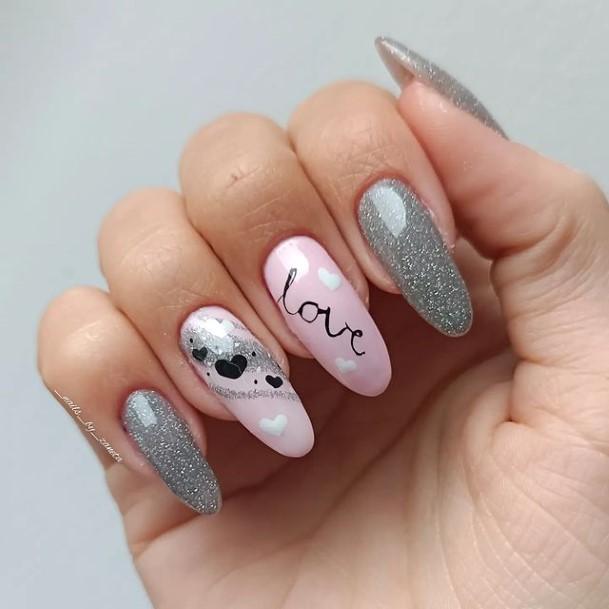 Nail Ideas Womens Grey With Glitter Design