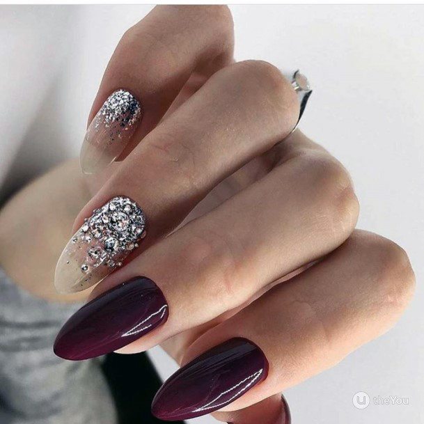 Nail Ideas Womens Maroon And Silver Design