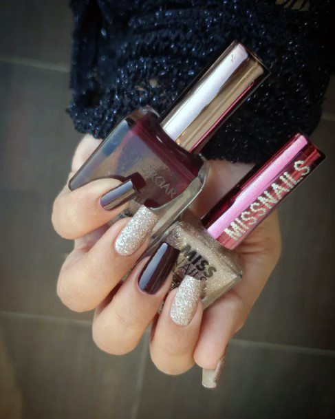 Nail Ideas Womens Maroon Glitter Design