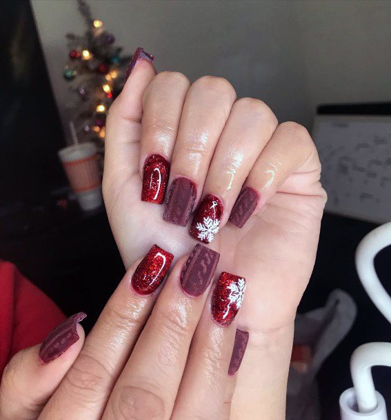 Nail Ideas Womens Maroon White Design