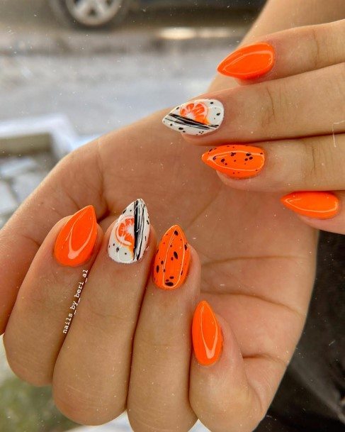 Nail Ideas Womens Orange And White Design