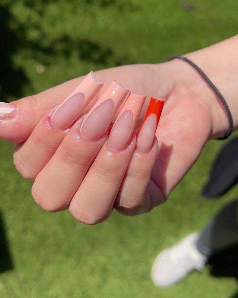 Nail Ideas Womens Orange French Tip Design