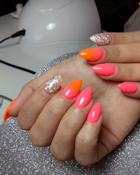 Nail Ideas Womens Pink And Orange Design