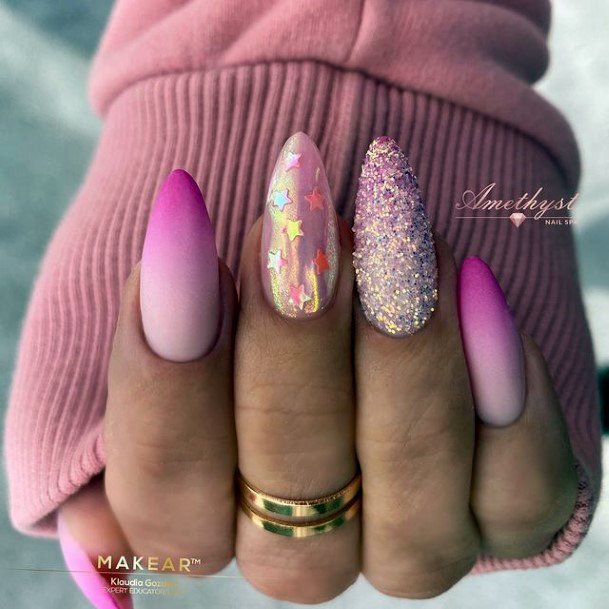 Nail Ideas Womens Pink Ombre With Glitter Design
