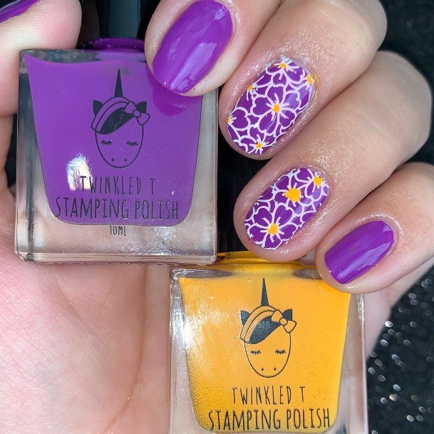 Nail Ideas Womens Purple And Yellow Design