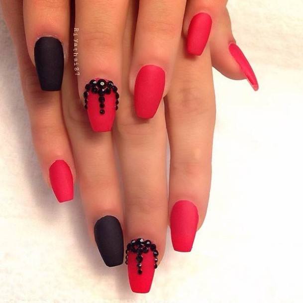 Nail Ideas Womens Red And Black Matte Design