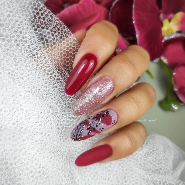 Nail Ideas Womens Red Glitter Design