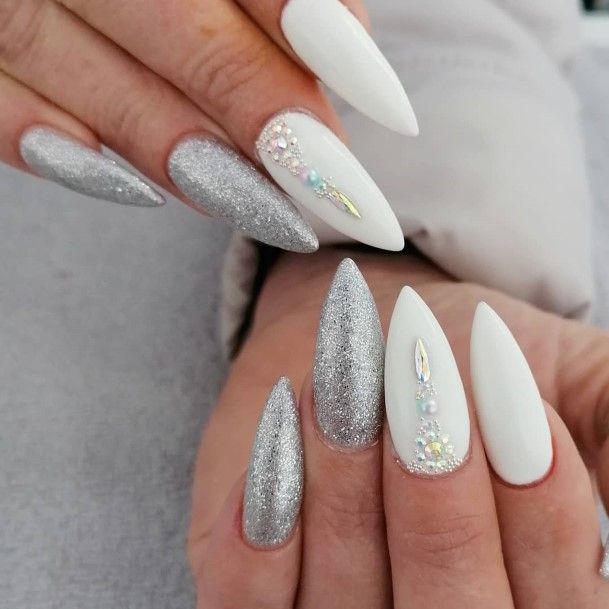 Nail Ideas Womens White And Silver Design