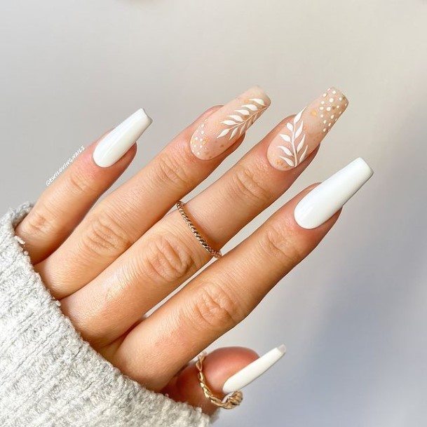 Nail Ideas Womens White With Flowers Design