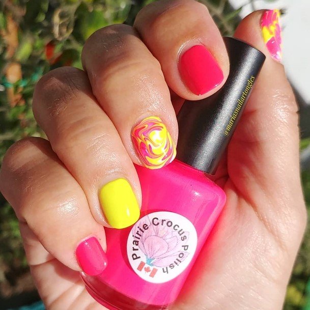 Nail Ideas Womens Yellow And Pink Design