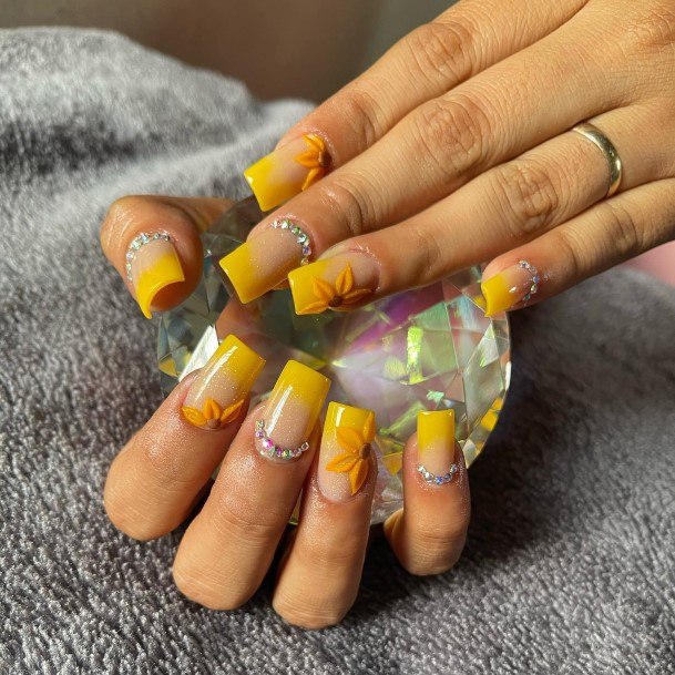 Nail Ideas Womens Yellow With Diamonds Design