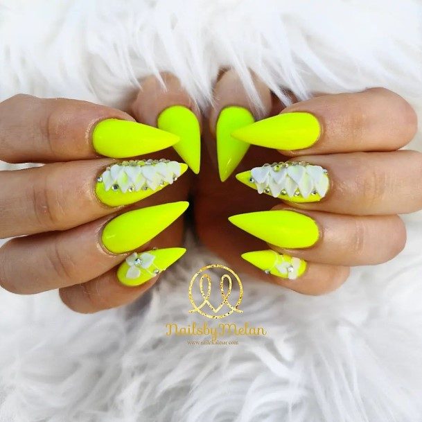 Nail Ideas Yellow With Diamonds Design For Girls