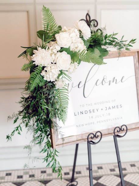 Name Board White Wedding Flowers