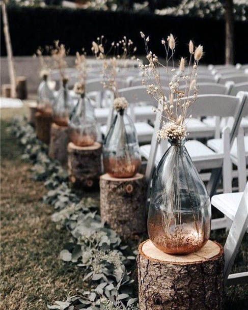 Natre Tree Stump Cool Glass Vase Wild Plant Outdoor Wedding Aisle Decor Inspiration