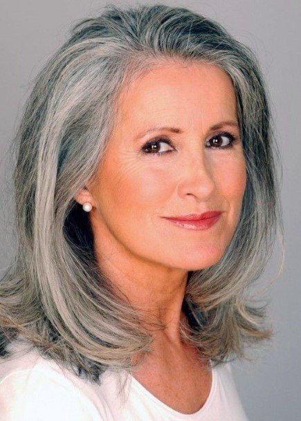 Natural Grey Medium Hairstyles For Women Over 60