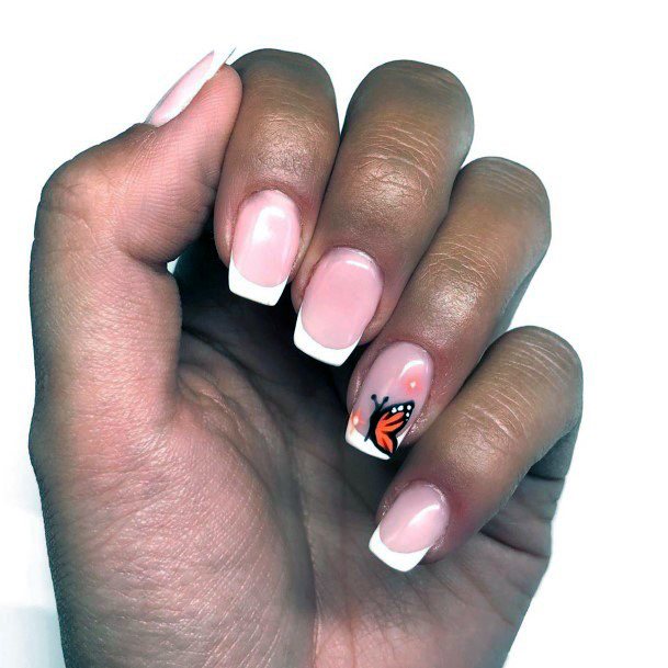 Natural Nail French Manicure Butterfly Ideas For Women