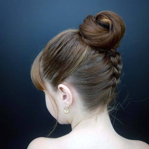 Natural Red Hair Top Knot With Dutch Braid Under For Women