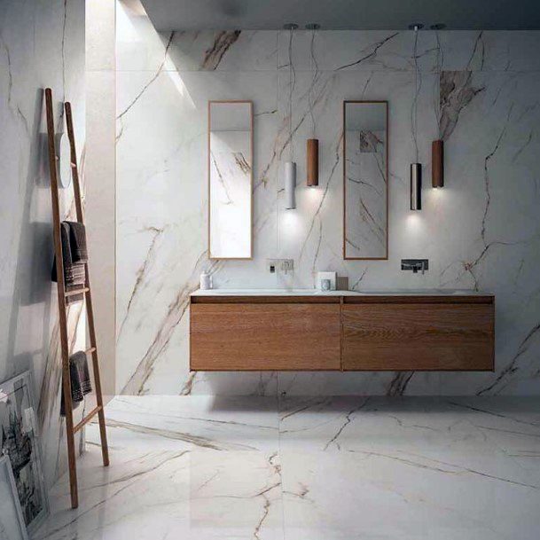 Natural Wood Floating Vanity With Marble Bathroom Cabinet Ideas