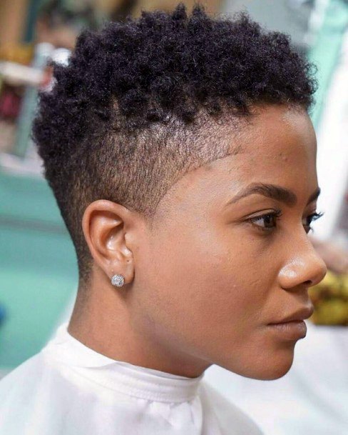 Naturally Curled Mini Afro Shaved Hairstyles For Black Women
