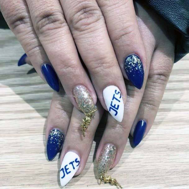 Navy Blue And White Sport Nails For Women