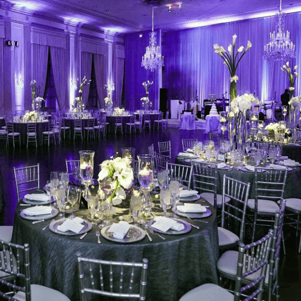 Navy Blue Lightings In Wedding Hall Decorations