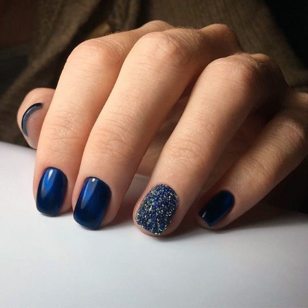 Navy Blue Short Nails Women