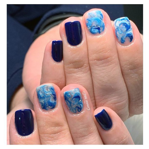 Navy Blue Short Water Nails Women