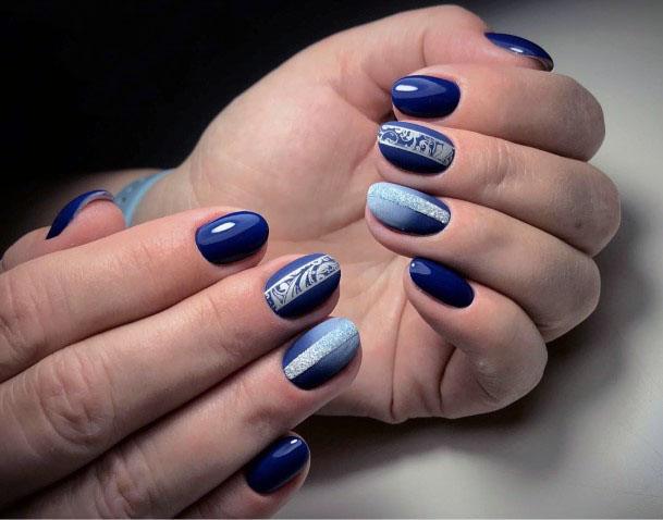 Navy Blue Sugared Nail Design For Women