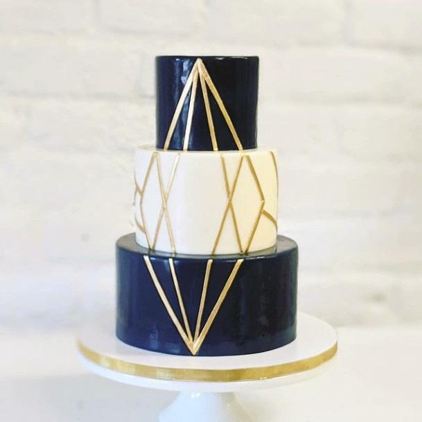 Navy Blue White 3 Tier Wedding Cake Women