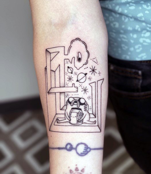 Neat Adventure Time Tattoo On Female