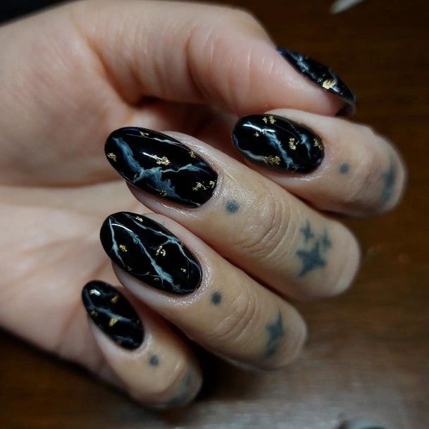 Neat Black And White Marble Nail On Female