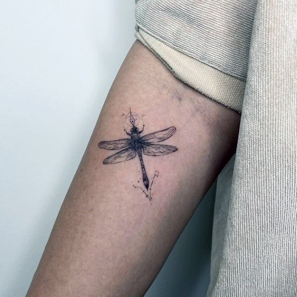 Neat Black Ink Tattoo On Female