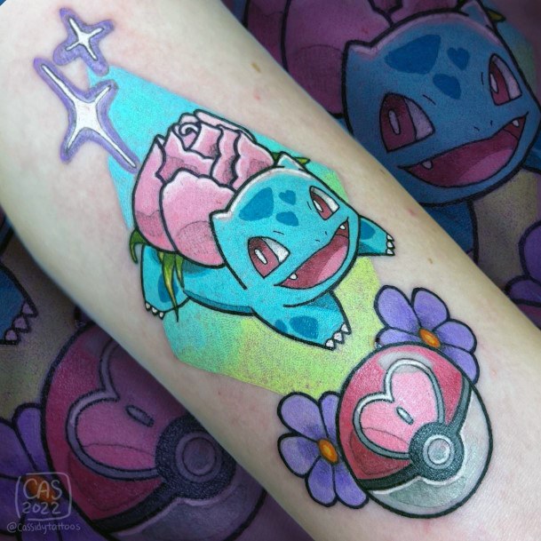 Neat Bulbasaur Tattoo On Female