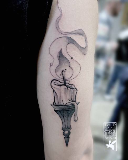 Neat Candle Tattoo On Female