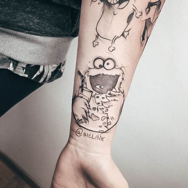 Neat Cookie Monster Tattoo On Female