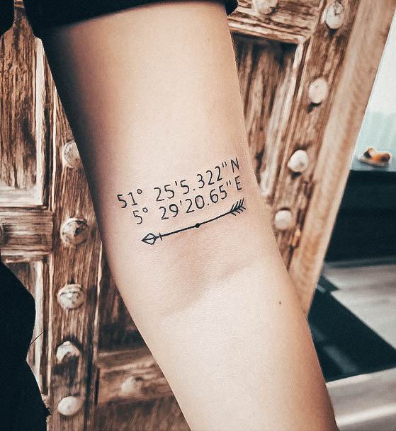 Neat Coordinates Tattoo On Female