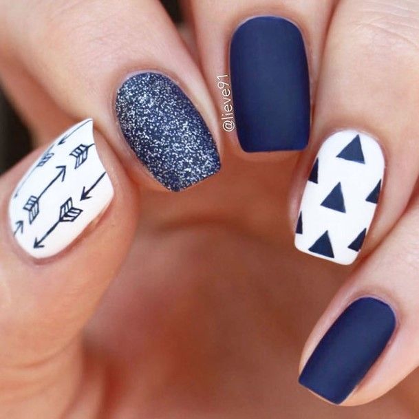 Neat Dark Blue Matte Nail On Female