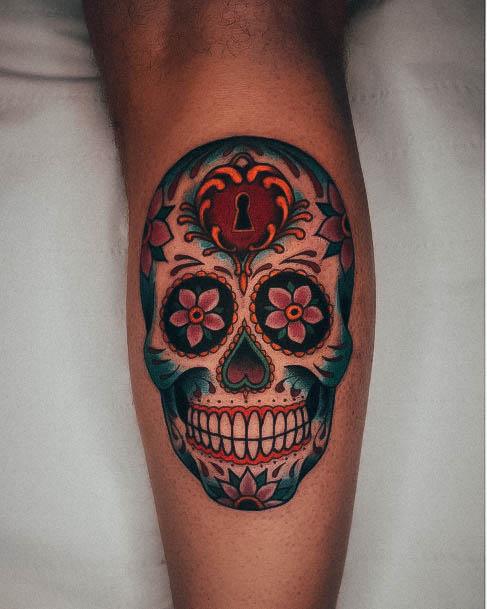 Neat Day Of The Dead Tattoo On Female