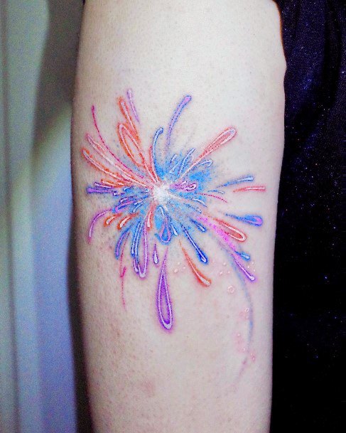 Neat Fireworks Tattoo On Female