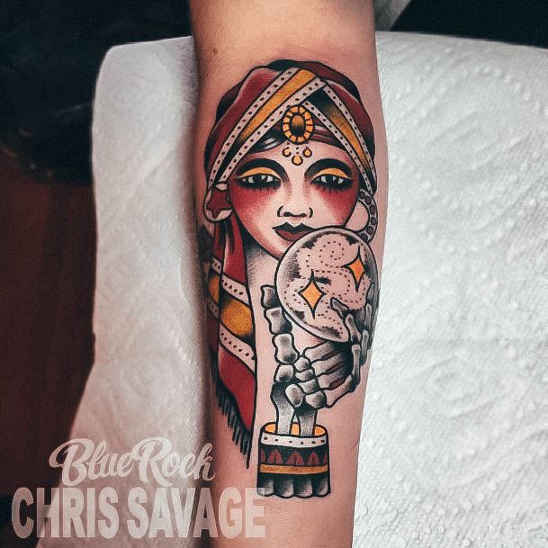 Neat Fortune Teller Tattoo On Female