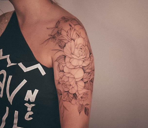 Neat Girly Flower Half Sleeve Tattoo On Female