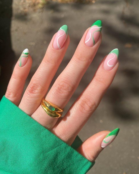 Neat Green French Tip Nail On Female