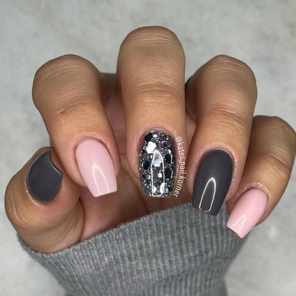 Neat Grey With Glitter Nail On Female