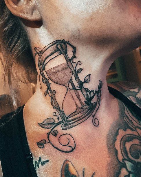 Neat Hourglass Tattoo On Females Neck