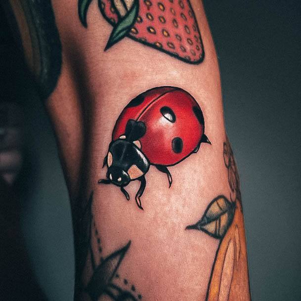 Neat Ladybug Tattoo On Female