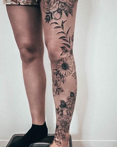 Neat Leg Sleeve Tattoo On Female