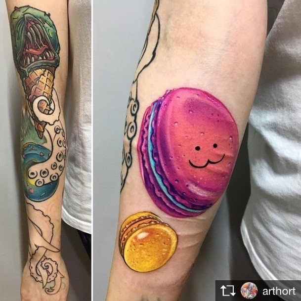 Neat Macaron Tattoo On Female