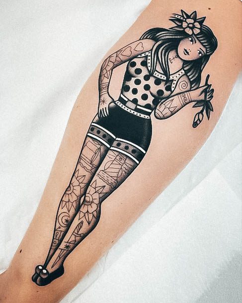 Neat Old School Tattoo On Female